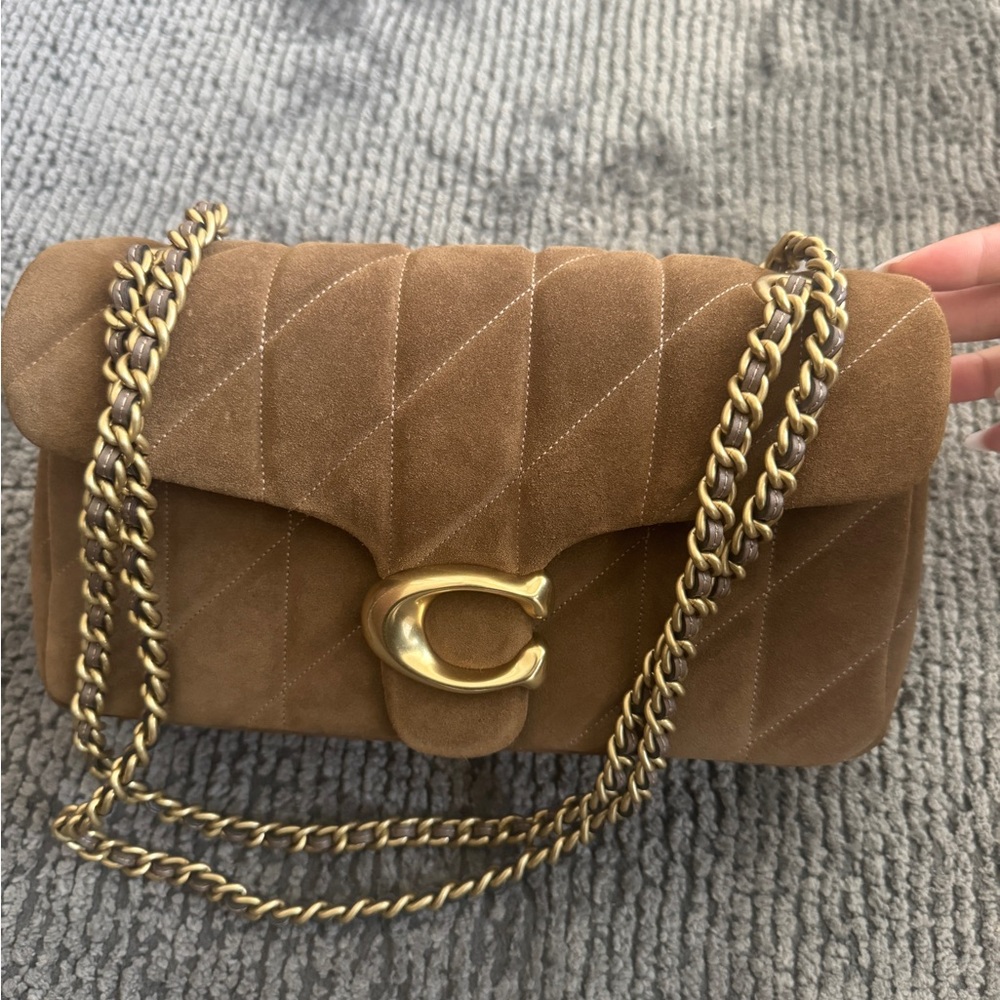 Coach Tabby 26 Tan Suede Quilted Shoulder Bag